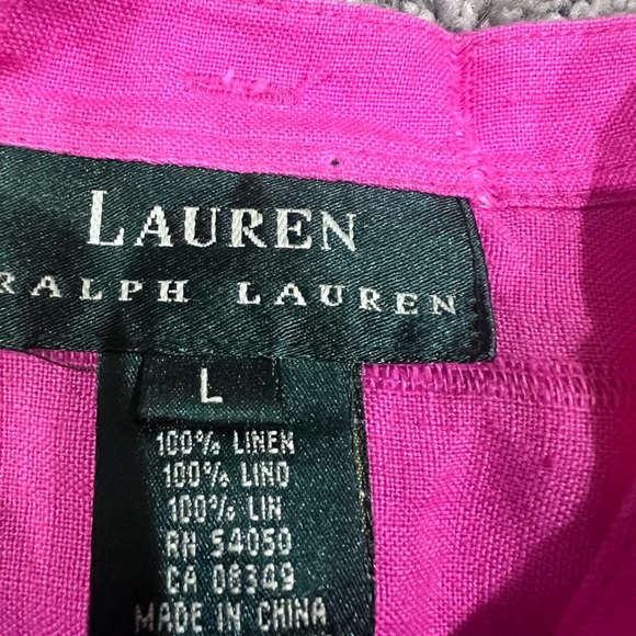 Lauren Ralph Lauren Women’s 100% Linen Roll Tab Sleeve Pink shirt Blouse Large - Picture 3 of 9